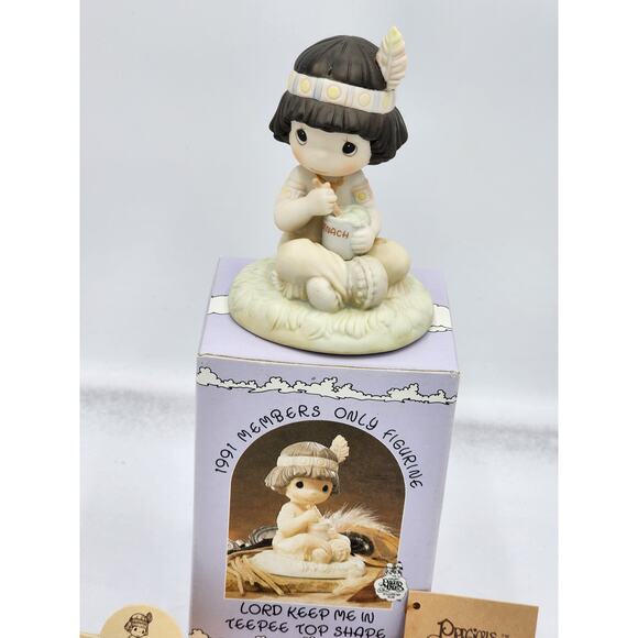 Precious Moments Figurine Lord Keep Me In Teepee Top Shape 1991 Vintage Box Tag - Picture 4 of 11